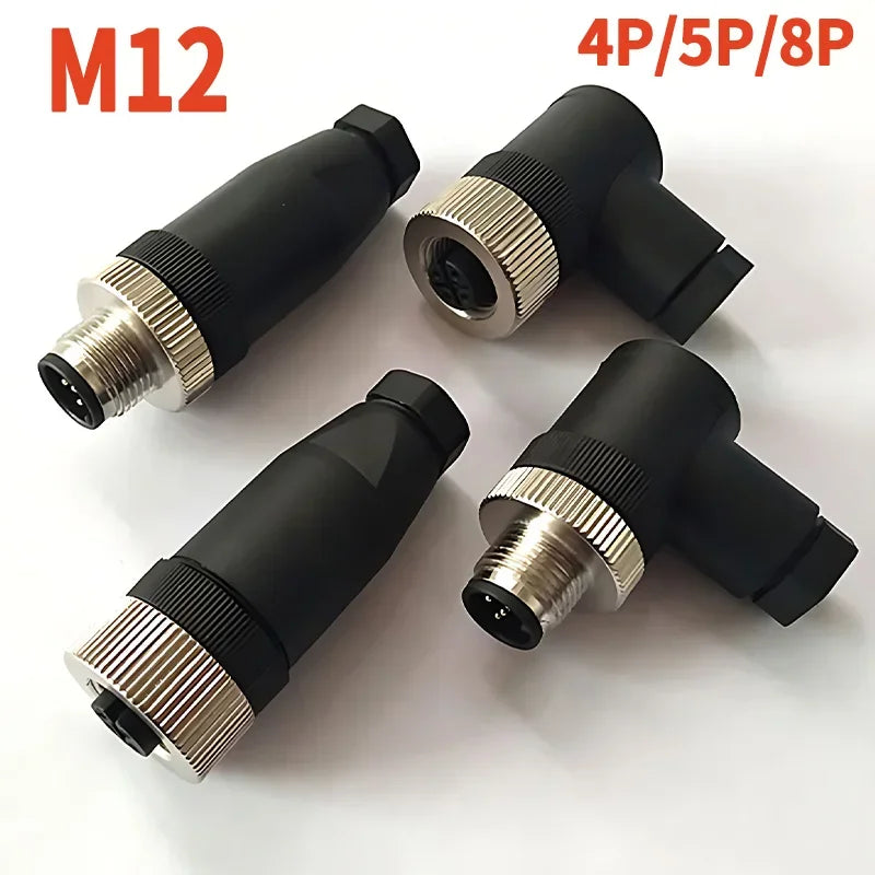 1Pcs M12 12MM Sensor Connector Straight Angle Male Female Waterproof Screw Threaded Plug Coupling 4 5 8 Pin PG7