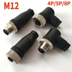 1Pcs M12 12MM Sensor Connector Straight Angle Male Female Waterproof Screw Threaded Plug Coupling 4 5 8 Pin PG7