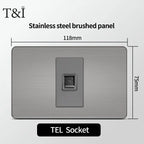 Stainless Steel Wall Socket 118x75mm Italian-Style with USB-C & Schuko Chilean Plug - Brushed Finish for Home/Office