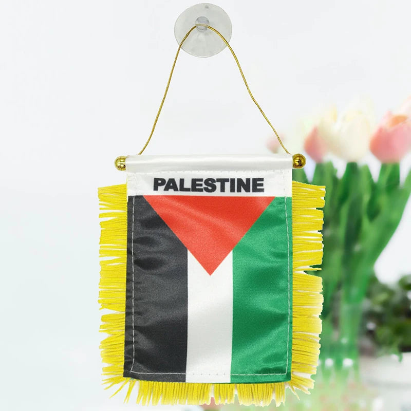1Pcs Palestine Small Hanging Flag Double Sided Tassel With Sucking Disc Car Windows Decoration Hanging Flag Mini Pennant