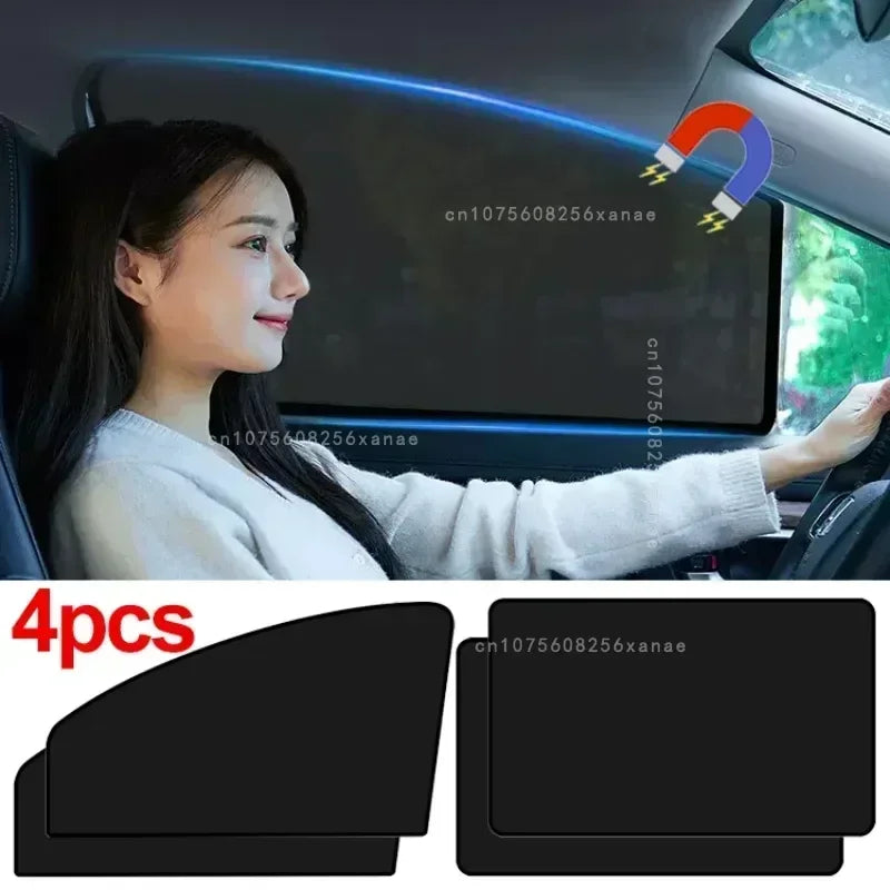 Car Side Window Sun Shades Summer Sunshade Curtains Foldable Heat Insulation Cloth Cover Magnetic UV Blocking Curtain Amagi