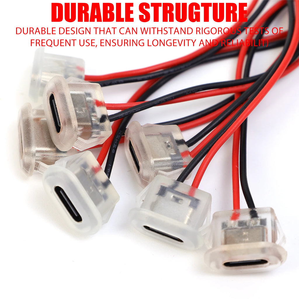 USB-C 3A Glue-In Female Receptacle – 11cm Pigtail Charging Port for Car & Smart Devices