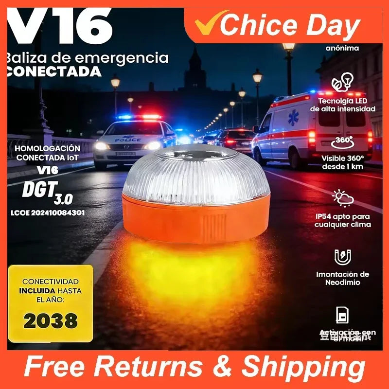 Rechargeable Car Emergency Beacon Light V16 Magnetic Induction Strobe Flashing Warning Light Help Flash Safety Signal Lamp Amagi