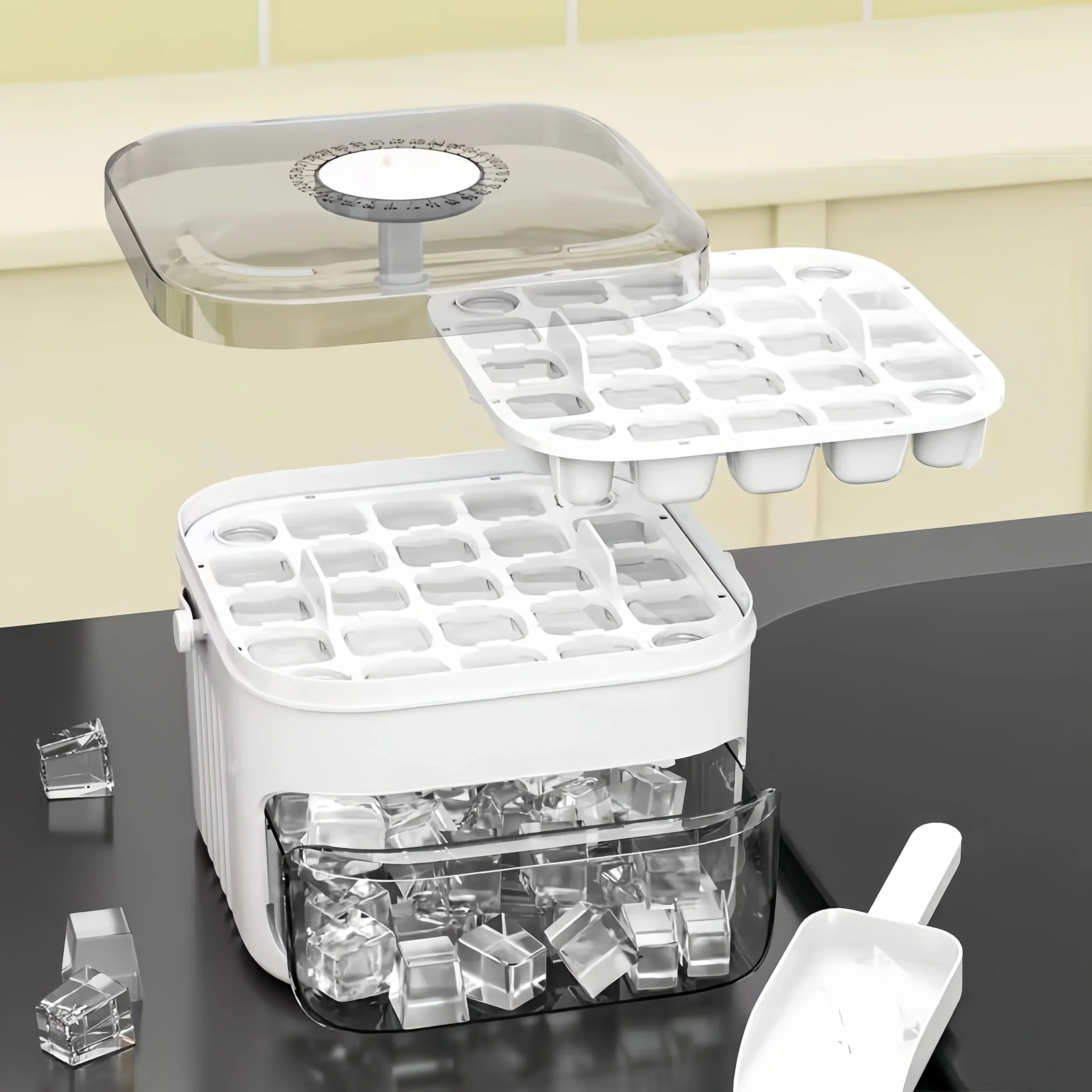 Ice Maker with Easy Press Cap with Easy-press Lid Double-layer Ice Cube Machine Reusable Large Capacity Ice Cube Mold Amagi