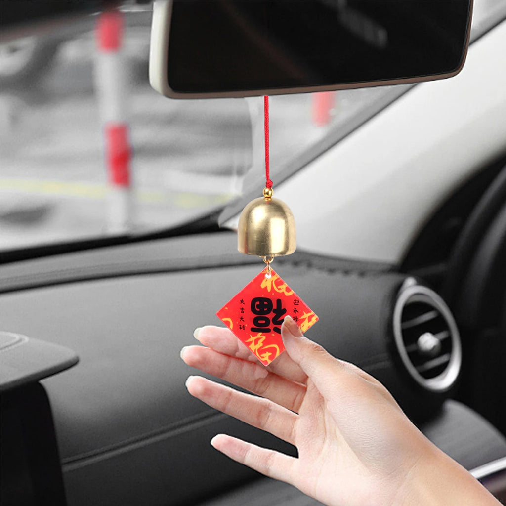 Car New Year Wind Chime Pendant New Auto Interior Bell Ornament Festive Blessings Text Car Mounted Chinese Style Decoration