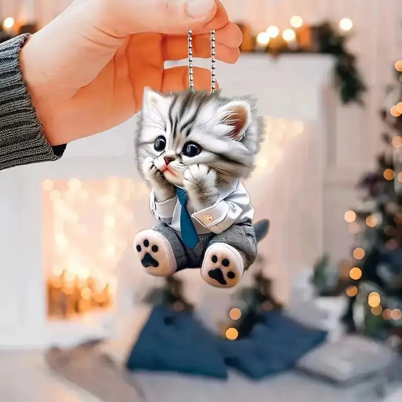 Car Pendant Hanging Ornament With Chain Realistic Animal Cat-Shaped 2D Pendant Rearview Mirror Hanging Decor Car Accessories