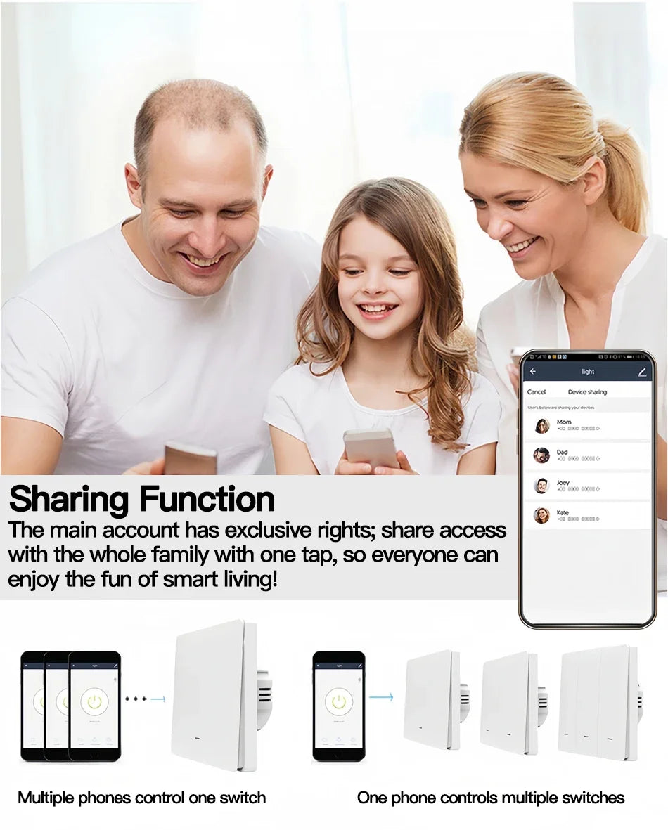 Tuya ZigBee Smart Light Switch No Neutral Wire No Capacitor Needed,1/2/3 Gang Wall Touch Interrupter Work with Alexa Google Home