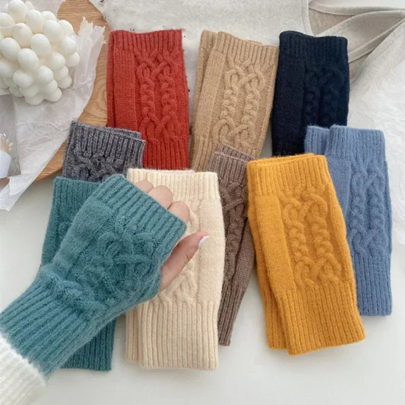 Winter Half Finger Gloves Knitted Fingerless Mittens Warm Cuff With Thumb Hole Stretchy Short Hand Warmer For Men Women Amagi