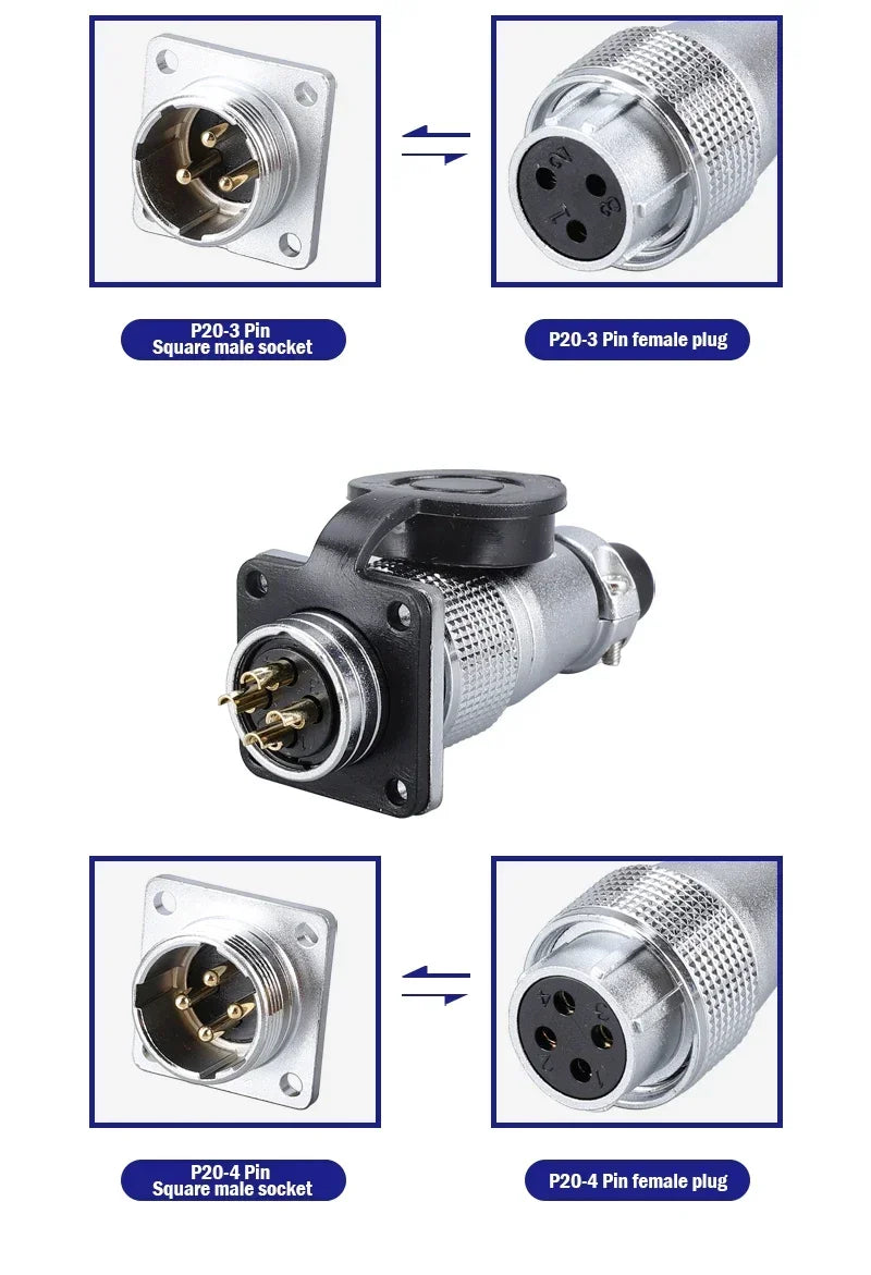 PLS20 WS20 TP20 Aviation Connector 20mm Opening Diameter 2-12 Pin Male Female Circular Plug Socket Metal Shell Waterproof IP67