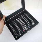 Black Jewelry Box Display Case for Rings Bracelets Earrings Necklaces with Lid Dustproof Glass Grid Storage Organizer Amagi