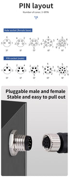 5/10 PCS M8 Straight/Curved Pin Aviation Plug Sensor PCB Bonding Plate Male and Female Socket Waterproof Connector 3/4/5/6/8P