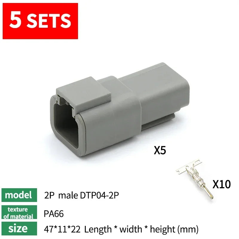 5Sets Deutsch DTP 2 Pin 4 Pin Gray Male Female Waterproof Electrical Auto Connectors Plug DTP06-2S DTP04-2P DTP06-4S DTP04-4P