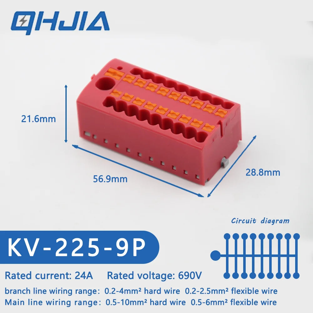 1 in Multiple Out Electrical Splitter Wire Connector Plug-in Terminal Block for Home Light Wiring Guide Rail Junction Box