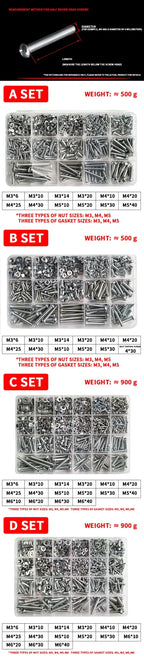 M3-M6 Phillips Pan Head Self-Tapping Screw Assortment Kit with Nuts & Washers - Stainless Steel Fastener Set for DIY/Machinery