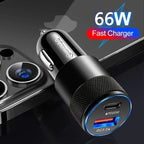 66W USB Car Charger Fast Charging Type C Chargers PD QC 3.0 Phone Charger in For IPhone 15 Pro Max Xiaomi Huawei Samsung Amagi