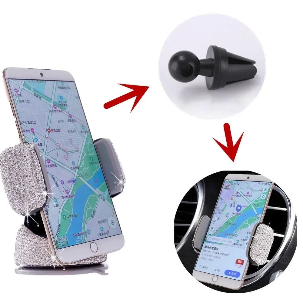 Elegant Rhinestone Car Phone Holder Universal Rotatable Secure Perfect for Easy Navigation and Style Interior Woman Accessories