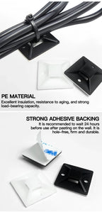 250/500/1000PCS Self-Adhesive Cable Tie Mounts, Strong Sticky Base Wire Holder Clips for Wall Fixing, Cable Routing Management