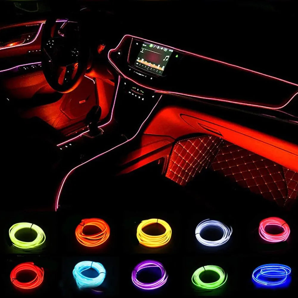 1M/3M/5M USB LED Ambient Light For Car LED Panel Dashboard Neon Strip Interior Decorations Atmosphere EL Light Line Tube With