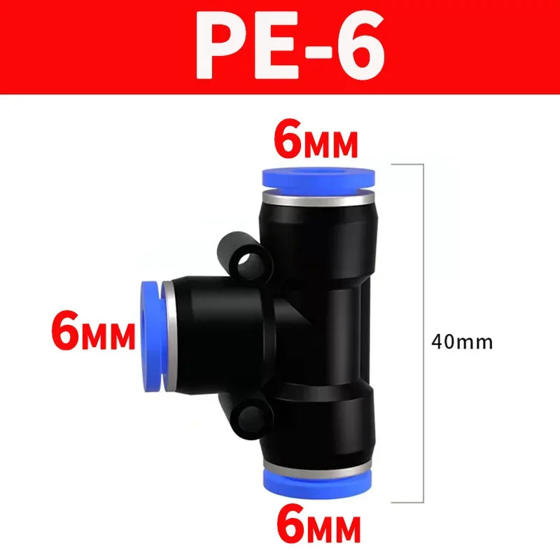 Pneumatic Push-In Quick Connector PE/PEG Plastic Tee Fittings (PE4 PEG6-4/8-4/8-6/10-6/8) for Air Compressor Fluid Systems Hose