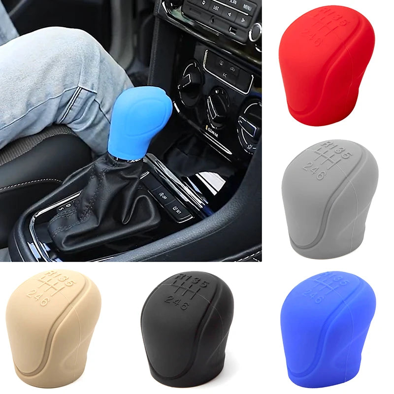 Car Silicone Gear Shift Knob Cover Gear Shift Non-Slip Grip Handle Protective Covers Manual 6-speed Car Interior Accessories