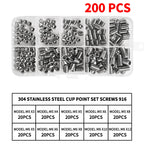 304 Stainless Steel Grub Screws Assortment Kit, Hex Socket Cup Point Set Screws with Allen Key,M3–M10 DIN916 Precision Fasteners