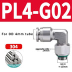 10/50/200PCS PL-G 304 Stainless Steel Trachea Quick Coupling Joint 1/8" 1/4" 3/8" 1/2" External G Thread Elbow Pneumatic Fitting