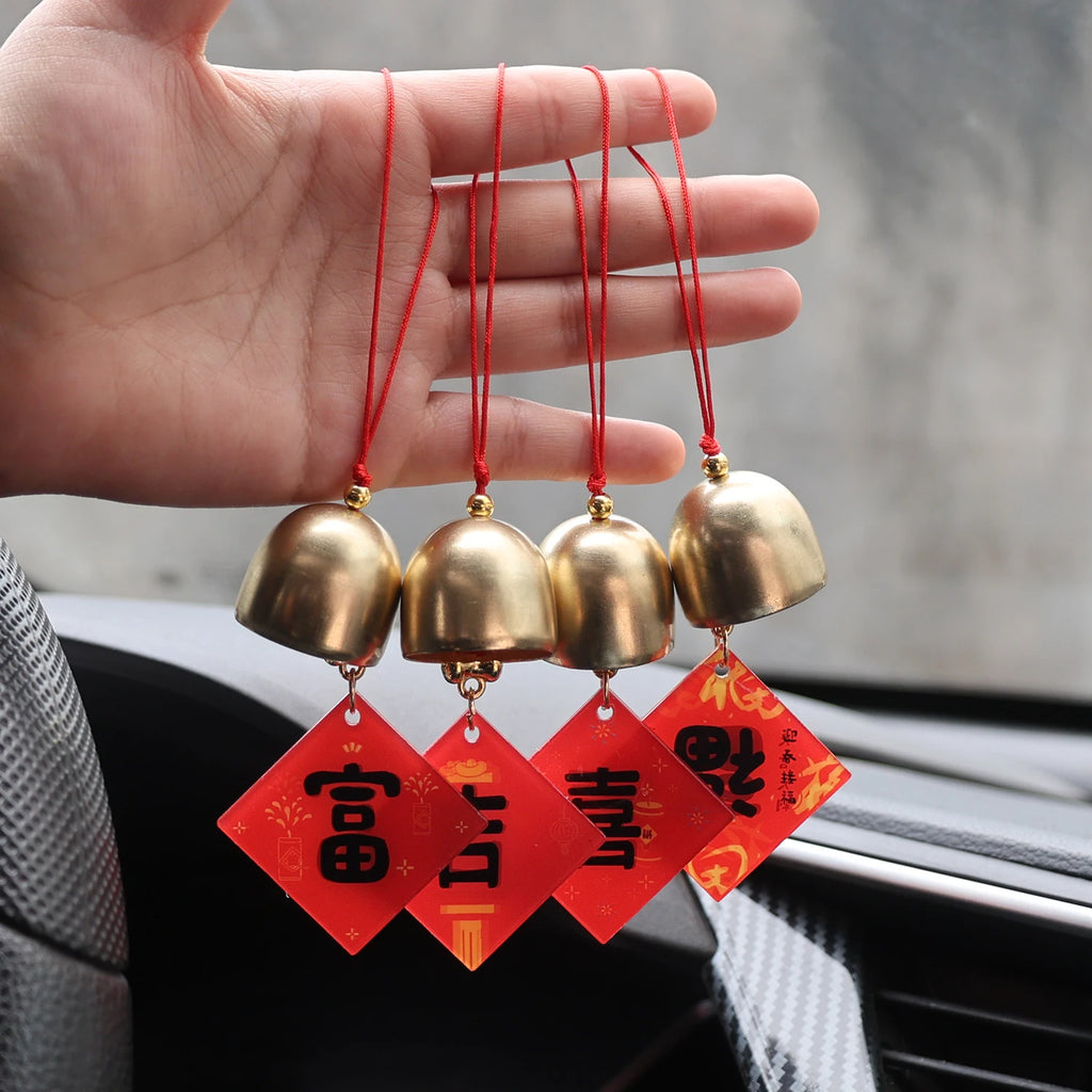 Car New Year Wind Chime Pendant New Auto Interior Bell Ornament Festive Blessings Text Car Mounted Chinese Style Decoration