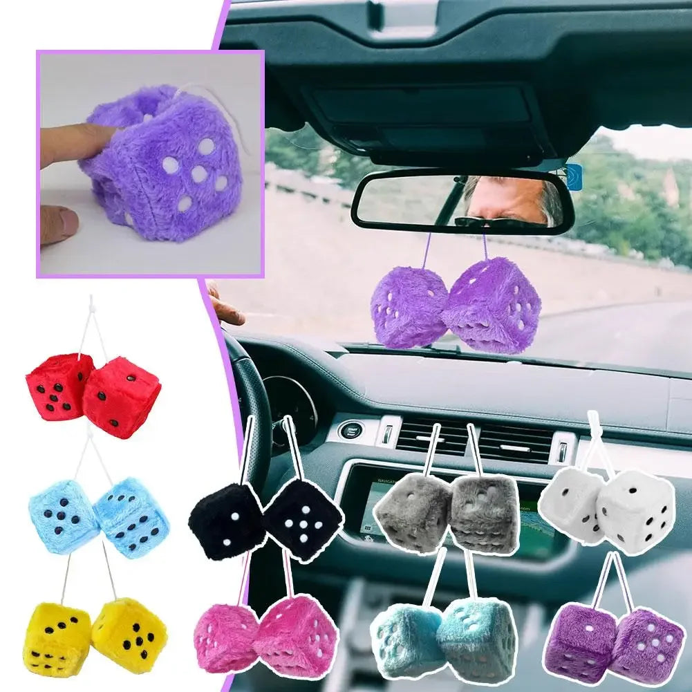 2pcs Fuzzy Plush Dice With Dots Square Hot Stamping Dot Dice Hanging Mirror Cube Pendant Car Ornament Sieve Anime Car Amagi