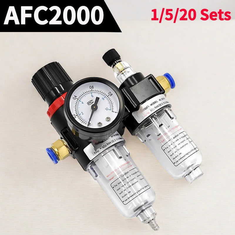 1/5/20 Sets AFC2000 1/4 Air Compressor Oil Water Separator Filter Regulator Trap with Pressure Reducing Valve for Airbrush