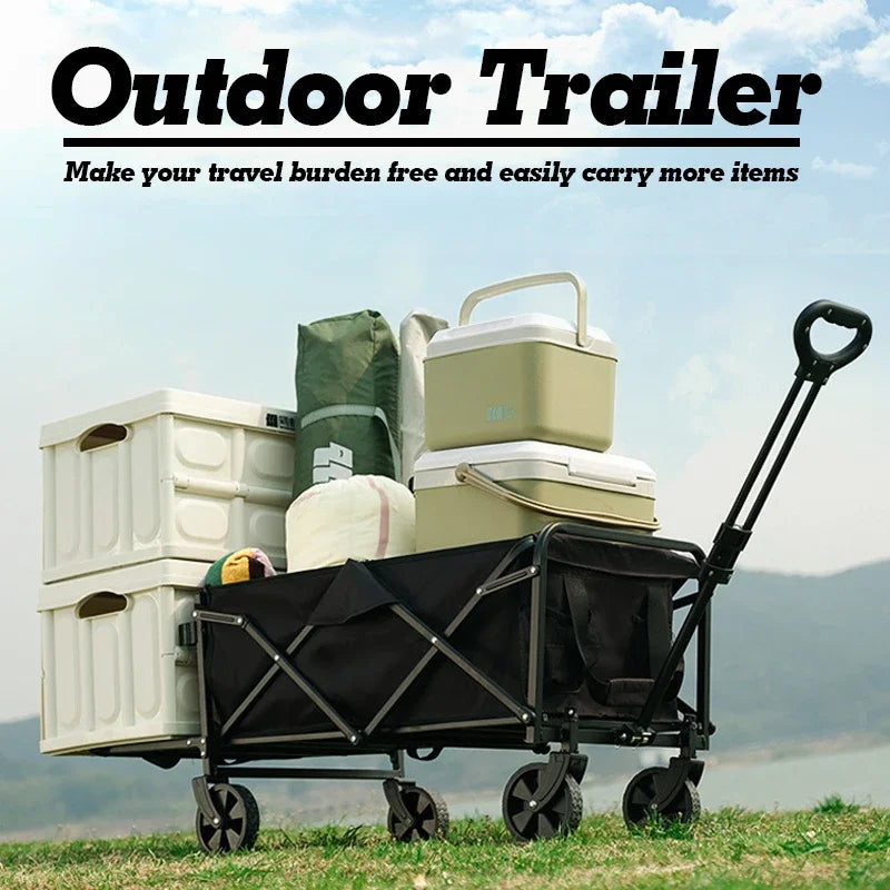 Collapsible Folding Utility Beach Cart Wagon Heavy Duty Large Capacity Fold Wagon Ourdoor Trolley Portable Garden Camping Cart