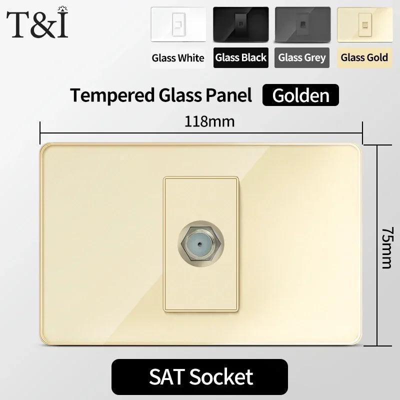 118 Series Glass Panel Wall Switch Socket, US Mexico Standard, USB and Type-C Charging Ports, 1/2/3/4 Gang Options