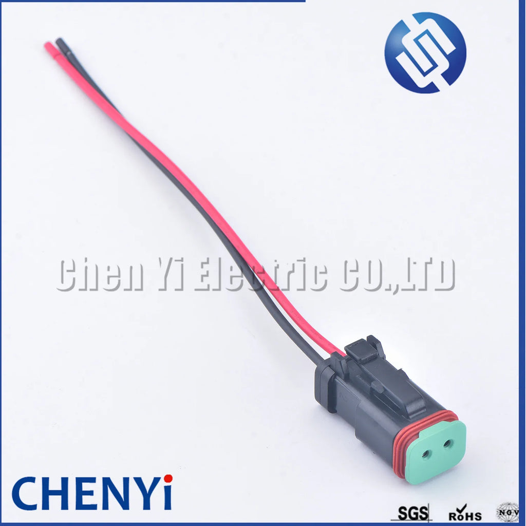 Deutsch DT series black 2 Pin Auto Waterproof Connector excavator headlight boom light Wire Harness pigtail Plug DT06-2S DT04-2P