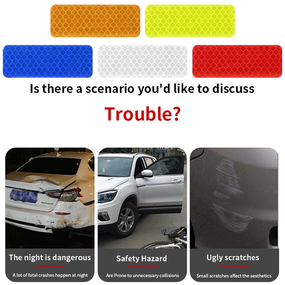 10pcs Car Bumper Reflective Safety Strip Sticker Warning Reflector Tape Auto Car Accessories Exterior Interior Reflector Sticker