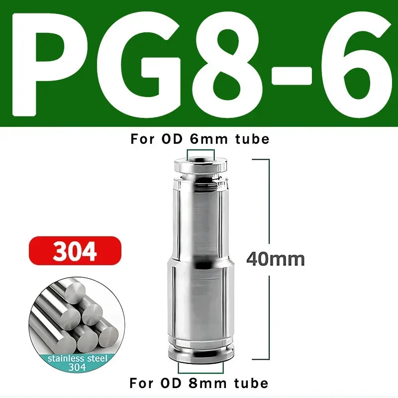 304 Stainless Steel Pneumatic Quick Connect Fitting PG PU 4 6 8 10mm for Air Compressor Gas Pipe Hydraulic Plug-In 10-50PCS