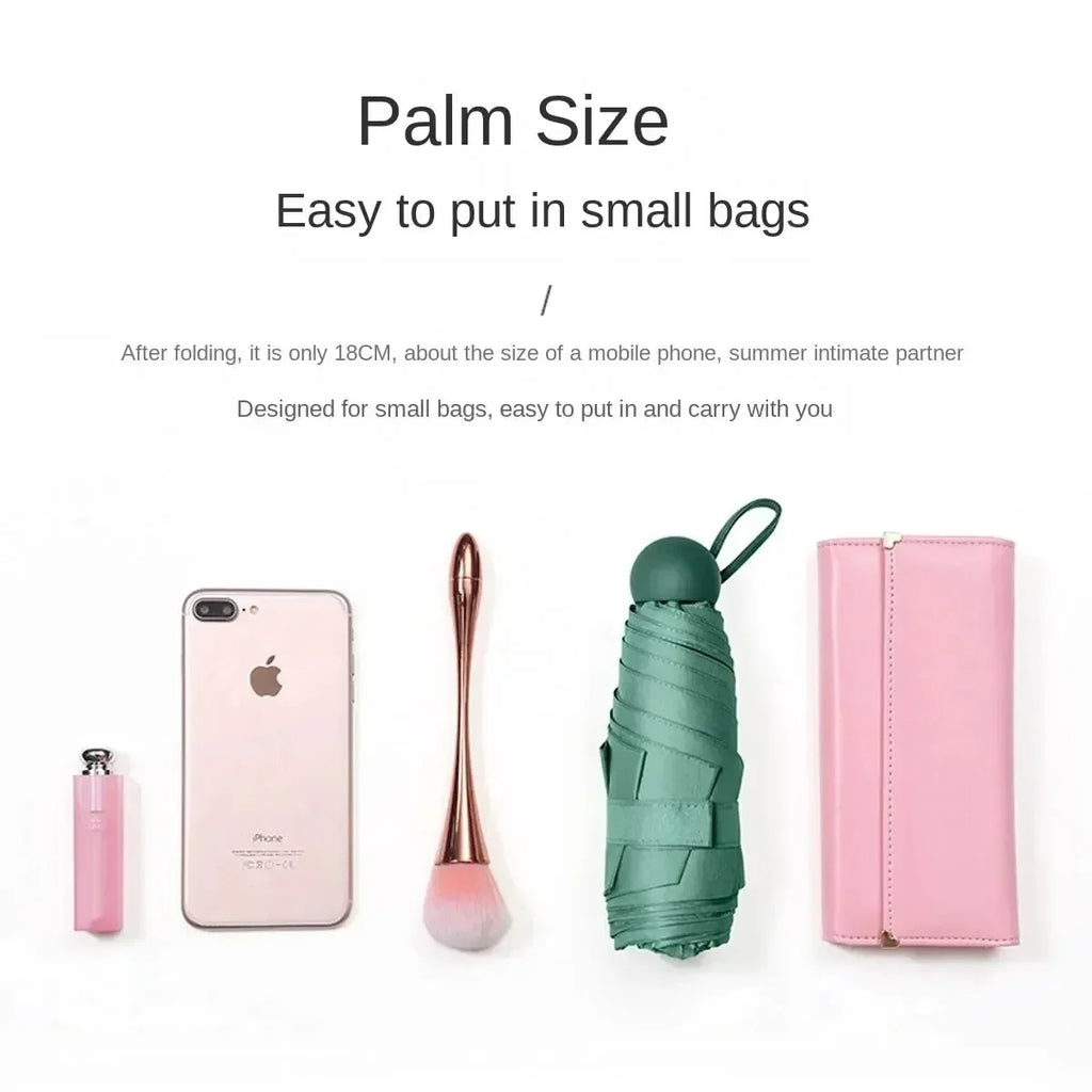 Mini Capsule Umbrella Five-Fold Six-Rib UPF50+ Sunshade UV Protection Compact Foldable Rain Umbrella for All Weather Amagi