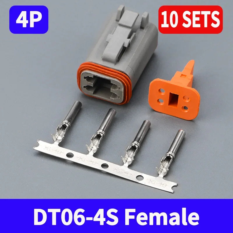 10 Sets Deutsch DT Connector DT06-2S/DT04-2P 2P 3P 4P 6P 8P 12P Waterproof Electrical Connector For car Motor With Pins 22-16AWG