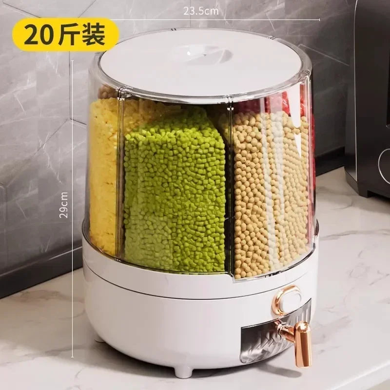 6-Compartment 360° Rotating Airtight Food Storage Container - Moisture-Proof for Cereal, Candy, Rice - Kitchen Pantry Organizer