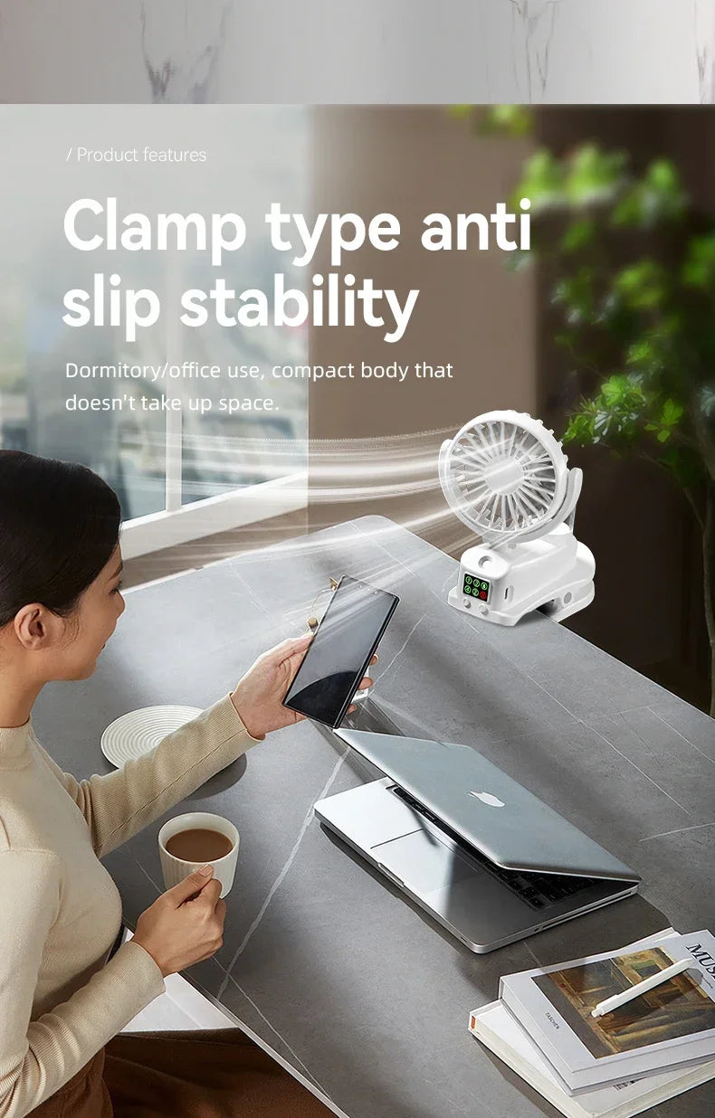 Car Four-speed Spray Fan with Charging Capability Mini Fan with Pedestal Clip Suitable for Home and Office Use Compact Outdoor
