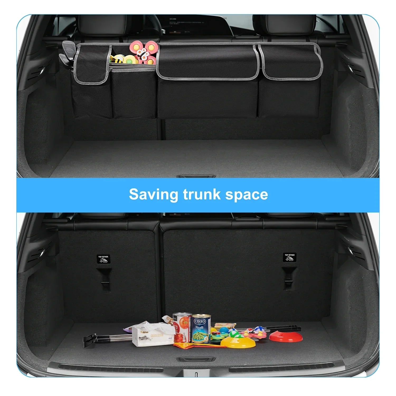 Car Trunk Organizer Durable Waterproof Collapsible with 4 Pockets Ideal for SUVs, Trucks MPVs Backseat or Trunk Storage Amagi