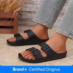 Men's Casual Simple Buckle Adjustable Eva One-Piece Double-Bar Flat Slip-On Slippers Suitable for Home and Outdoor Beach Sandals