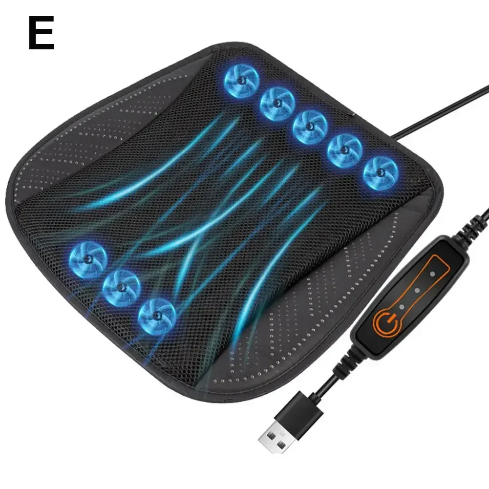 Cooling Car Seat Cushion with Adjustable Fan Breathable 3D Honeycomb Design All-Season Ventilated Auto Seat with Leather Surface
