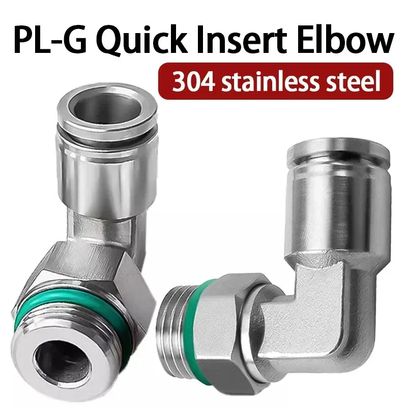 10/50/200PCS PL-G 304 Stainless Steel Trachea Quick Coupling Joint 1/8" 1/4" 3/8" 1/2" External G Thread Elbow Pneumatic Fitting