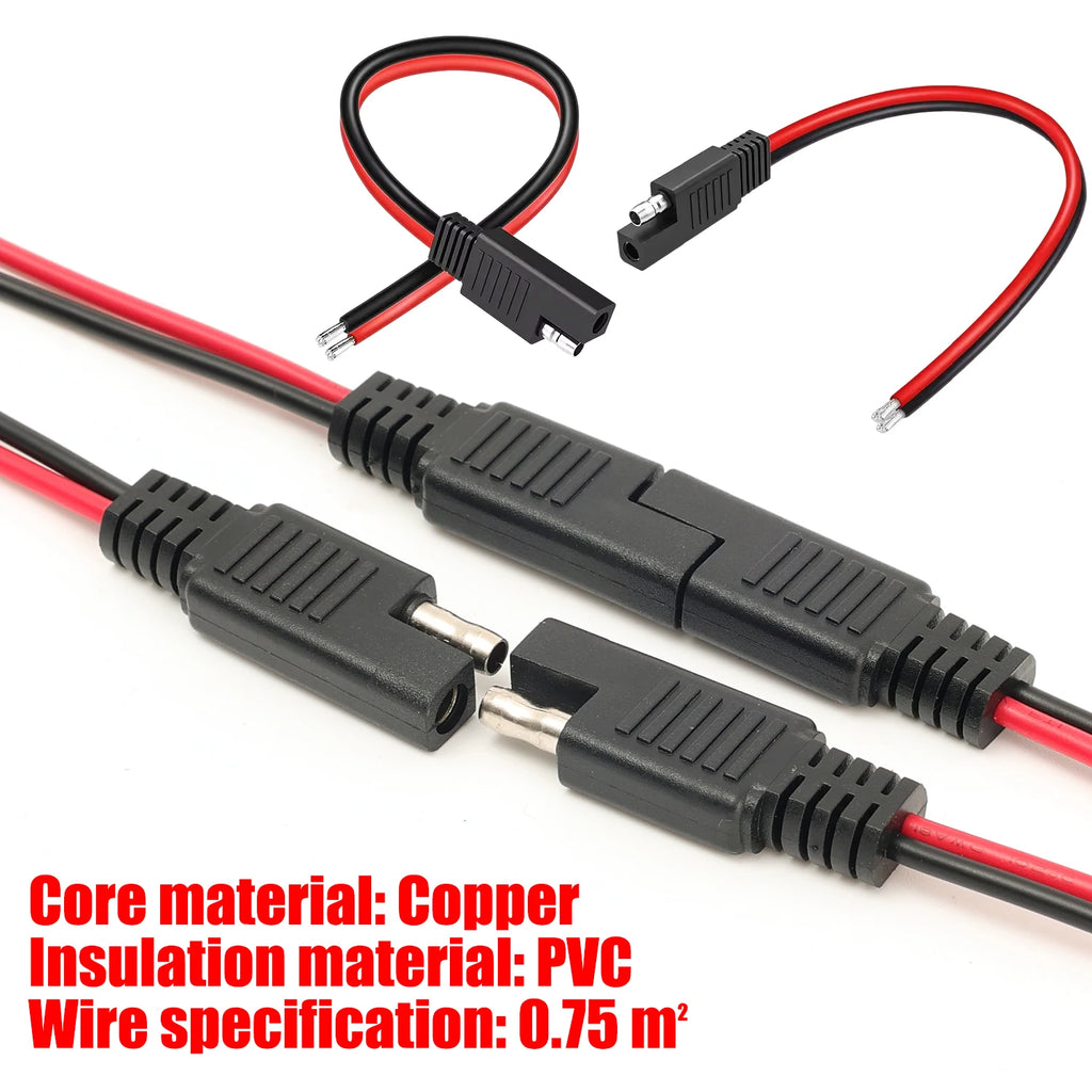 12V SAE Extension Cable Quick Disconnect 2 Pin Plug for Battery Charger Solar Panel Motorcycle Car RV Power Cord Wire Harness