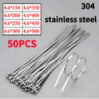 50PCS 304 Stainless Steel Zip Ties, Heavy-Duty Self-Locking Metal Cable Ties 4.6mm,Anti-Rust & Heat Resistant for Marine,Outdoor