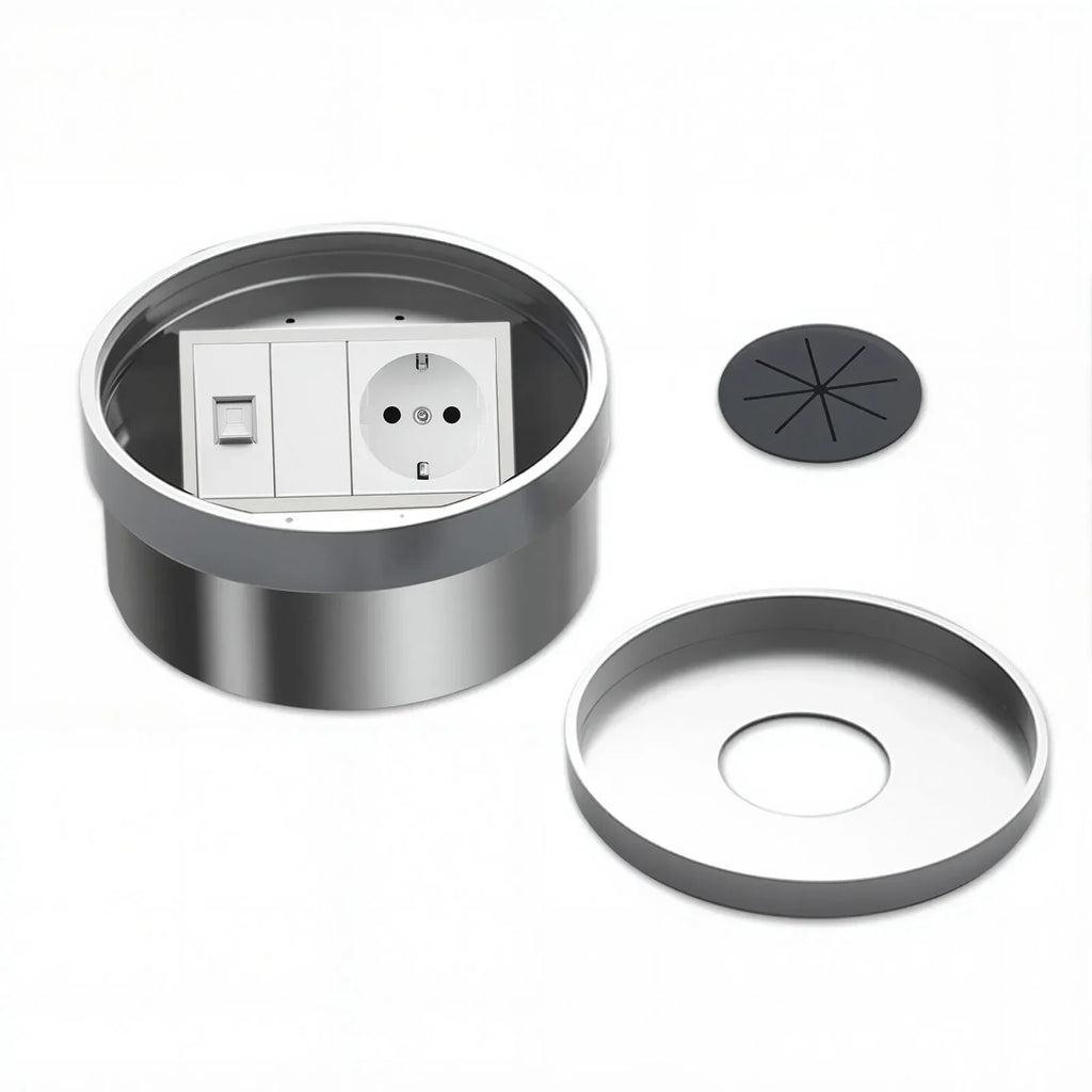 Embedded Hidden Ground Plug Flush Design Stainless Steel Compressive Anti-Rust Anti-Corrosion Home Office Indoor Socket Outlet