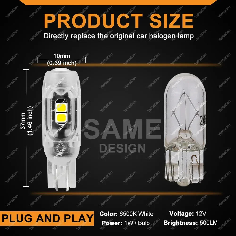 2/10/20 PCS Flash Strobe T10 W5W LED Bulb12V 2835-5SMD 6500K White Car Interior Dome Map Trunk License Plate Wedge Side Lights