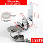 Cabinet Cam Lock Set, 5 Pack Two-Sided Keyed Alike 16MM-30MM Cylinder Cam Locks Secure Mailbox File Drawer Compartment Lock