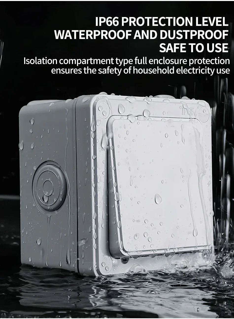 IP66 Outdoor Wall Switch 16A Weatherproof Push Button - 1/2/3 Gang Electrical for Garden/Patio/Exterior Use