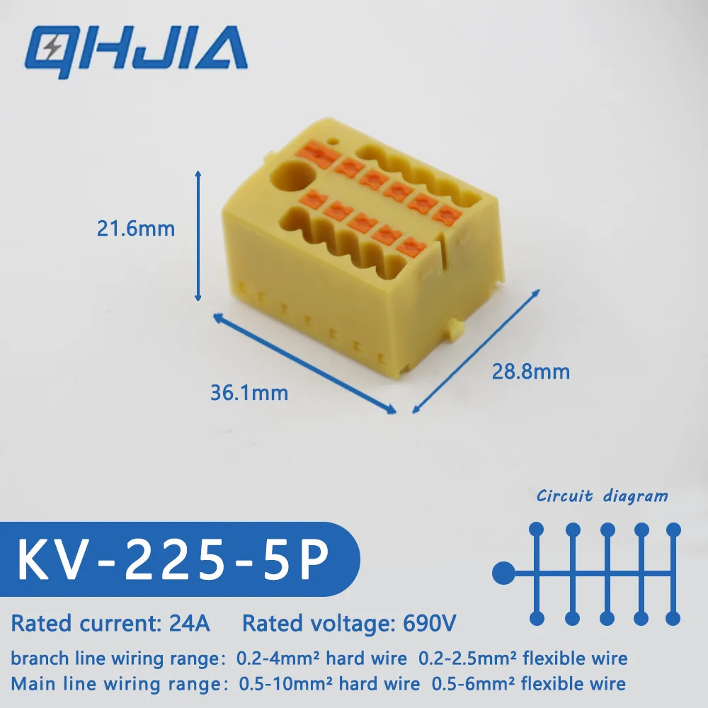 1 in Multiple Out Electrical Splitter Wire Connector Plug-in Terminal Block for Home Light Wiring Guide Rail Junction Box
