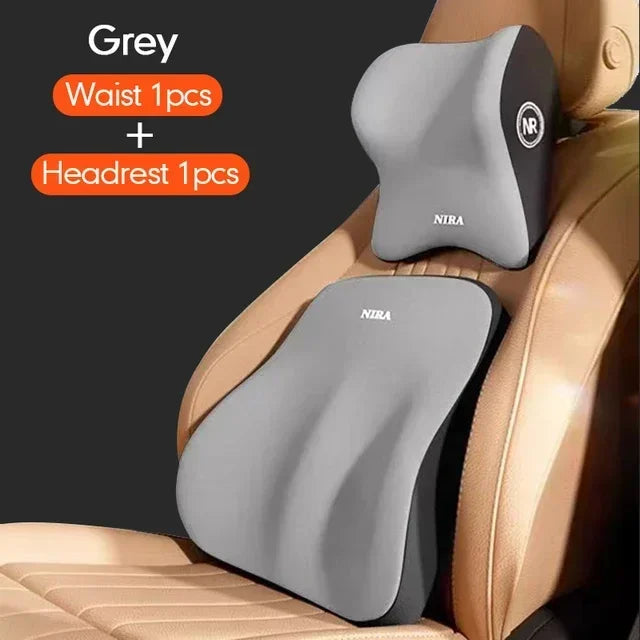 Comfortable Memory Foam Car Seat Cushion with Lumbar Support and Neck Pillow Synthetic Fiber Woven Universal Fit for Vehicle